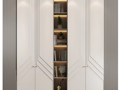 Modern White Wardrobe Interior Featuring Shelves Decorative Items And Lighting 3d model