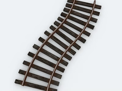 Curved Wooden Railway Track Design with Brown Rails and Sleepers Isolated on White Background 3d model