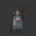 Handmade Windmill Model Craft Equipment With Stone Structure Wooden Blades And Decorative Base