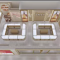 Elegant Gold Jewelry Store Interior With Luxurious Display Counters And Decorative Chandeliers