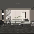 Modern Living Room Interior With Comfortable Sofa Coffee Table Decorative Art And Soft Lighting