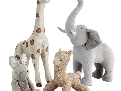 Cute Soft Plush Stuffed Animal Toys Including Giraffe Elephant Rabbit And Llama 3d model
