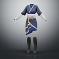Traditional Blue And White Robe With Asymmetric Hem Belt Long Sleeves And Boots