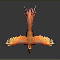 Mythical Phoenix Flying with Vibrant Red Orange Feathers Against Dark Background 3d model
