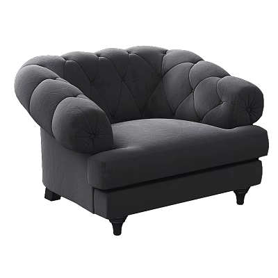 Gray Tufted Sofa Stool With Rounded Armrest And Dark Leg Design 3d model