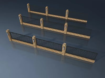 Outdoor Swing Doors with Wooden Posts and Black Mesh Design 3d model