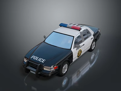 Black And White Police Car With Blue Red Emergency Lights And Badge 3d model