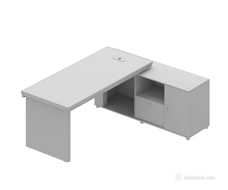 Modern Light Gray Office Desk With Drawer Open Compartment And Sleek Surface 3d model 