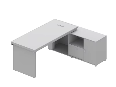 Modern Light Gray Office Desk With Drawer Open Compartment And Sleek Surface 3d model