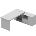 Modern Light Gray Office Desk With Drawer Open Compartment And Sleek Surface