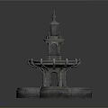 Ornamental Three Tiered Stone Garden Fountain With Intricate Base Design