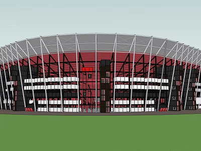 Modern Stadium Architecture Design With Curved Roof And Red Interior Structure 3d model