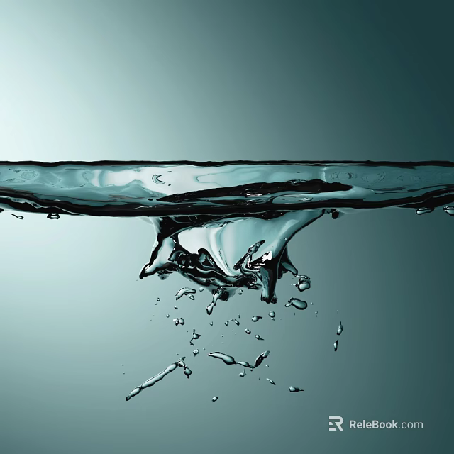 Transparent Water Wave With Splashing Drops Against Blue Background Scene 3d model