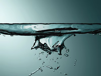 Transparent Water Wave With Splashing Drops Against Blue Background Scene 3d model