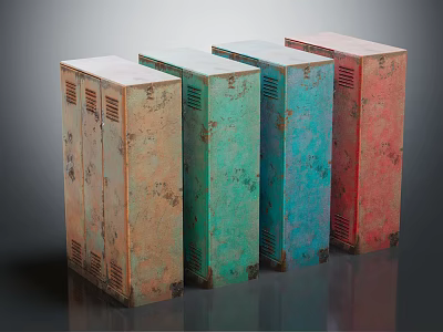 Vintage Style Console Cabinet with Distressed Texture and Four Colors Brown Green Blue Red 3d model