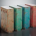 Vintage Style Console Cabinet with Distressed Texture and Four Colors Brown Green Blue Red