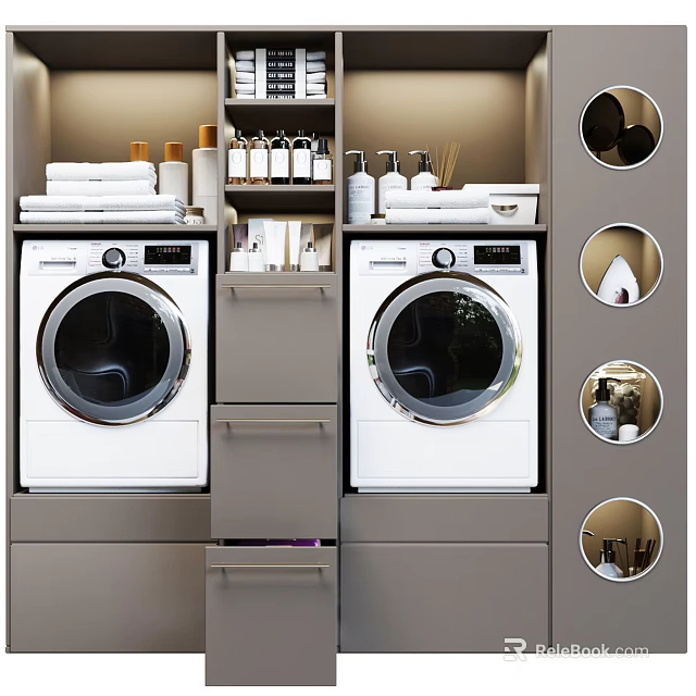 Modern Bathroom Cabinet Rack With Washing Machine Compartment Drawers And Toiletries Storage 3d model 