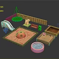 Kids Outdoor Play Area With Swing Trampoline Slide Sandpit And Small Pool