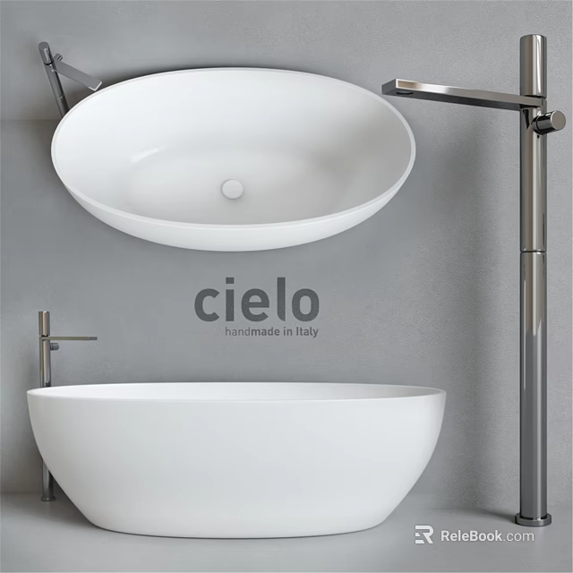 White Freestanding Bathtub Handmade in Italy with Modern Design and Chrome Faucet 3d model 