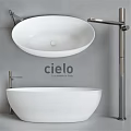White Freestanding Bathtub Handmade in Italy with Modern Design and Chrome Faucet
