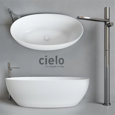 White Freestanding Bathtub Handmade in Italy with Modern Design and Chrome Faucet 3d model