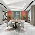Modern Office Reception Desk Interior With Marble Countertop Pendant Lights And Green Plants