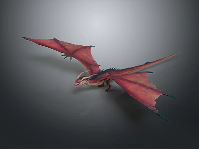 Vibrant Red Dragon With Large Wings And Detailed Scales In Flight 3d model