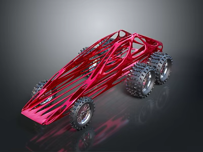 Red Futuristic Off Road Buggy With Open Metal Frame And Large Tires Design 3d model