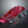 Red Futuristic Off Road Buggy With Open Metal Frame And Large Tires Design