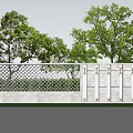 Modern Building Exterior Wall With Decorative Lattice Lighting Green Trees And Grass