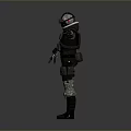 Tactical Armored Character with Helmet Rifle and Biological Creature Design Features