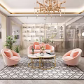 Modern Beauty Salon Interior With Pink Sofa Green Plants And Decorative Cabinets