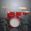 Red Household Musical Drum Set With Multiple Drums Cymbals And Metal Stands