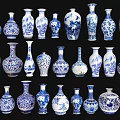 Blue and White Ceramic Vessels Collection With Various Traditional Patterns and Shapes