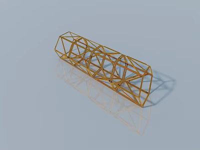 Golden Metal Frame Swing Door With Geometric Structure And Reflective Surface On Light Blue Background 3d model