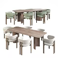 Modern Rectangular Wooden Dining Table Set with Light Green and White Chairs 3d model