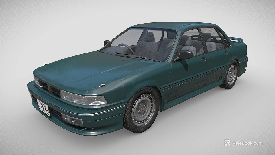 Dark Green Classic Sedan Car With Four Doors And Alloy Wheels 3d model 