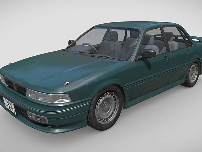 Dark Green Classic Sedan Car With Four Doors And Alloy Wheels 3d model