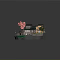 Cartoon Style Japanese Village Scene With Cherry Blossom Tree Small River And Stone Path