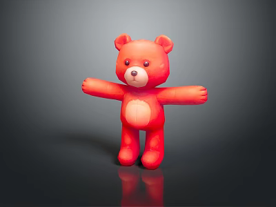Red Teddy Bear Doll With Outstretched Arms On Gray Background With Reflection 3d model