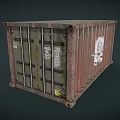 Vintage Rusty Shipping Container With Weathered Red Exterior And Metal Bars