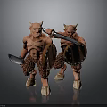 Two Red Skinned Horned Fantasy Creatures With Weapons And Shields 3d model