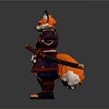 Samurai Fox Character In Traditional Japanese Armor With Outstretched Arms And Sword