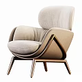Elegant Beige Fabric Upholstered Single Sofa with Curved Wooden Frame and Modern Design
