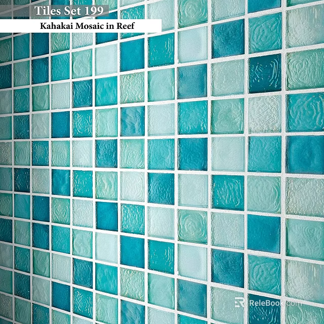 Blue Green Mosaic Tiles With Decorative Patterns For Interior Wall Design 3d model 