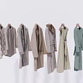 Clothing Items With Light Colors Plaid Patterns Furry Details Including Hanging Coats Dresses Shirts