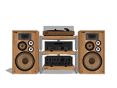 Wooden Audio Speaker System With Multiple Drivers Turntable And Amplifier 3d model