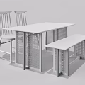 Wooden Dining Table Set with Two Chairs and Bench Natural Wood Finish Woven Panel Details