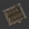 Detailed Miniature Castle Model With Stone Walls Ruined Structure Wooden Door And Flag