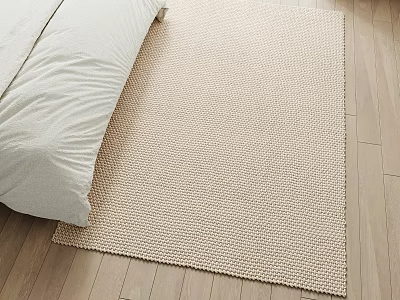 Beige Woven Square Rug with Soft Texture in Bedroom on Wooden Floor 3d model